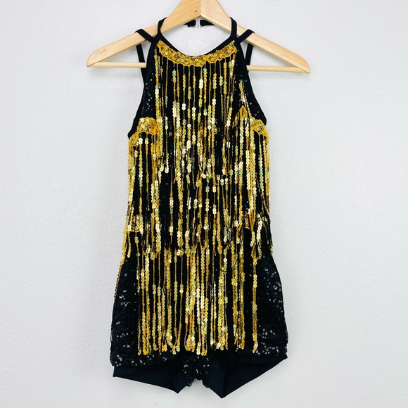 Weissman Pants & Jumpsuits Weissman Boom Boom Gold Sequins Fringed